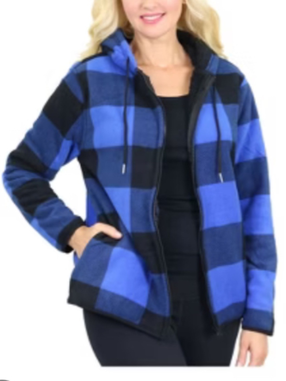 J. Come Women's Loose Fit Fleece Plaid Hoodie With Faux Shearling Lining size s